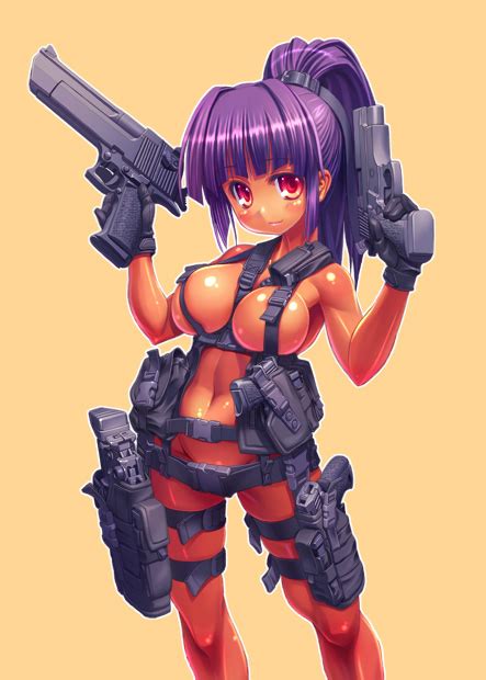 Rule 34 Belt Breasts Casual Convenient Censoring Dark Skin Desert Eagle Dual Wielding Female