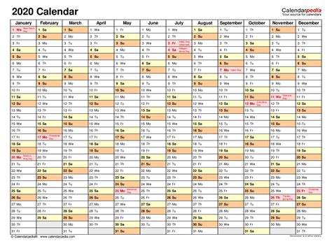 2020 Calendar - Free Printable PDF Templates - Calendarpedia