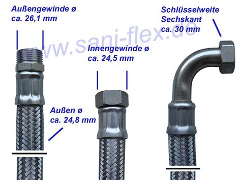 Panzerschlauch Flexschlauch DN19 3 4 ÜM x 3 4 AG alle Längen