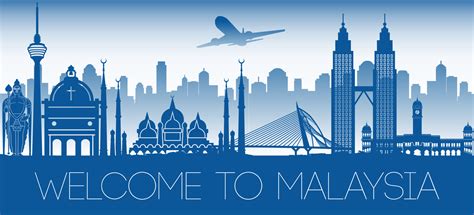 Malaysia Famous Landmark Blue Silhouette Design Vector Art At