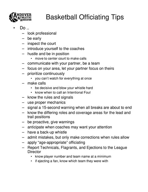 Basketball Officiating Tips | Summaries Mechanics | Docsity