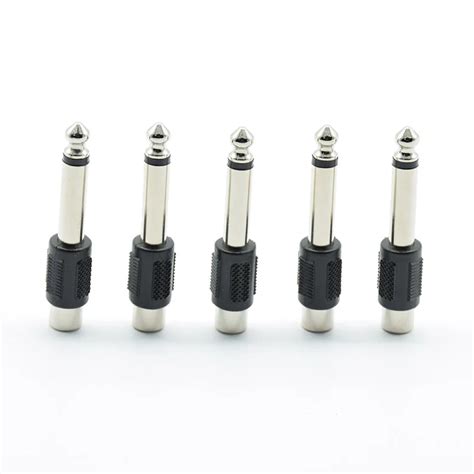 Adaptadores de áudio macho 5 peças rca av fêmea jack para 6 35mm 1 4