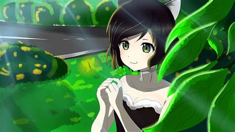 Anime Girl Green Background