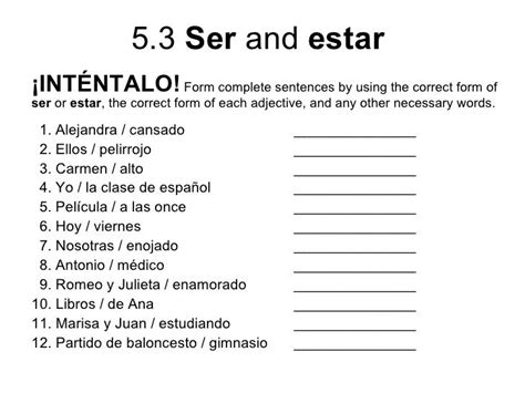 Ser Vs Estar Practice Sheet