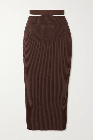 Andrea Adamo Cutout Ribbed Knit Midi Skirt Brown Shopstyle