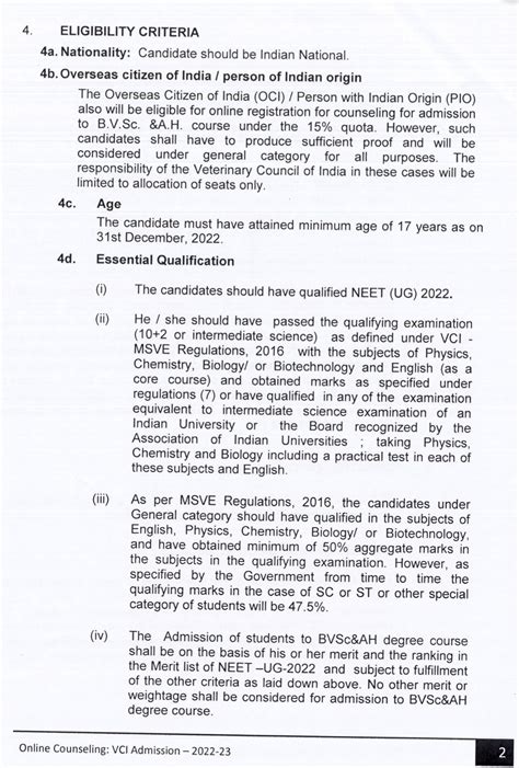 Vci Veterinary Bvsc Andah 15 Alq Counseling 2022 23 Important Dates