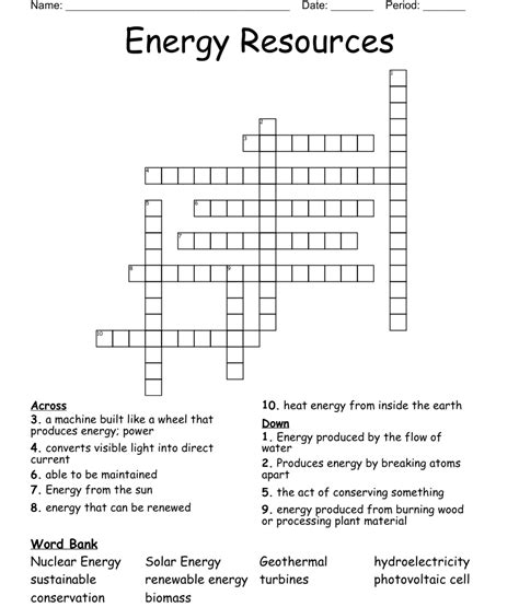 Renewable Energy Crossword Wordmint