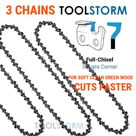 3x Chainsaw Chain 24 Full Chisel 38 063 84 Drive Links Toolstorm