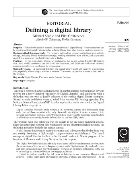 Pdf Defining A Digital Library