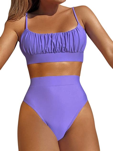 Shein Women S High Waisted Bikini Set Knot Front Ruched Two Piece