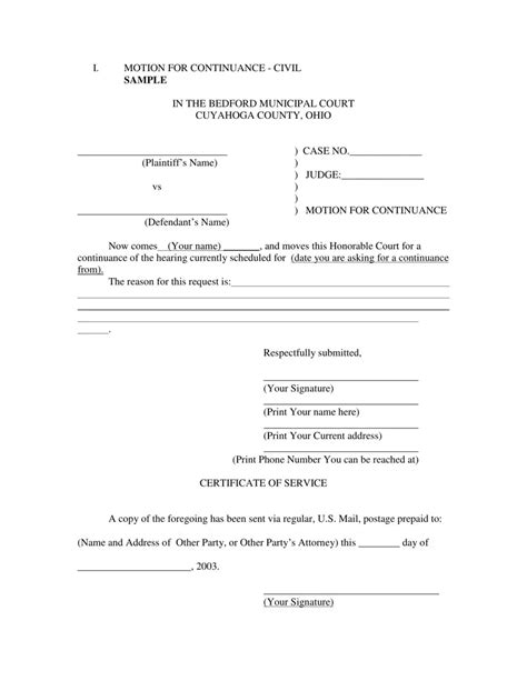 Motion For Continuance Form Fill Out Printable PDF Forms Online