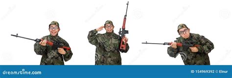 Military Man With A Gun Isolated On White Stock Photo Image Of