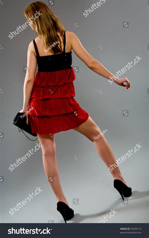 Sexy Blonde Red Dress Posing Studio Stock Photo Shutterstock