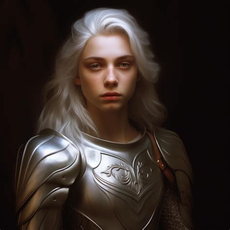 Premium Photo Blond Woman In Armor With White Hair And A Chain Around