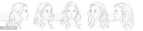 Vector Woman Face Set Of Three Different Angles Different View Front