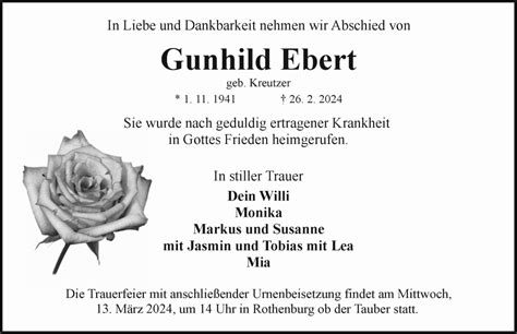 Traueranzeigen Von Gunhild Ebert Trauer Flz De