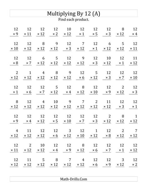 Printable Multiplication Worksheets 1 12