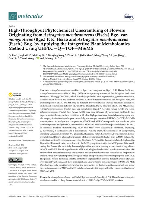 Pdf High Throughput Phytochemical Unscrambling Of Flowers Originating