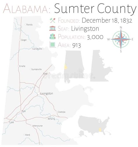 Map of Sumter County in Alabama Stock Vector - Illustration of road ...