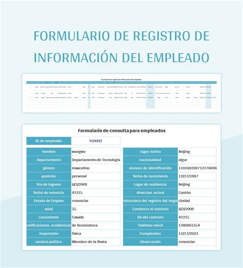 Plantilla De Formato Excel Formulario De Registro De Información Del