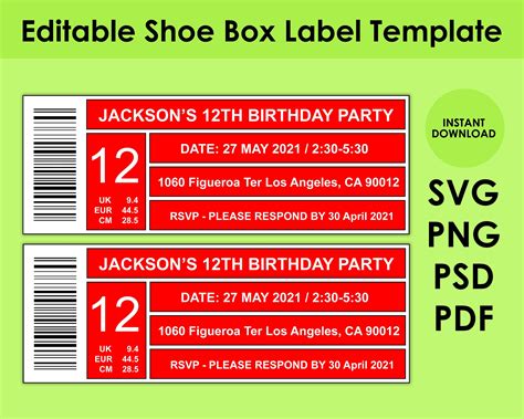 Shoe Box Label Template 8 5x11 Sheet PDF PNG PSD And Svg Etsy