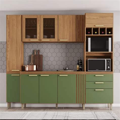 Cozinha Compacta 10 Portas 2 Gavetas Bc01 Be402 Nature Verde Briz