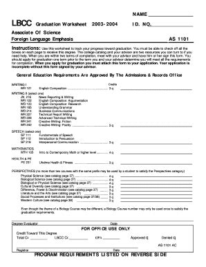 Fillable Online Linnbenton NAME 2003 2004 Graduation Worksheet ID NO