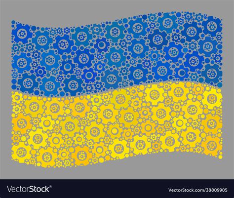 Waving Factory Ukraine Flag Collage With Cog Vector Image