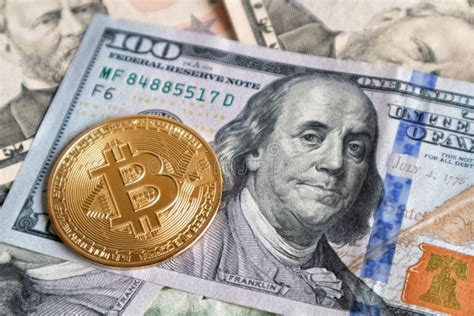 Golden Bitcoin Coin On Us Dollars Bitcoin Is Internet Currency Payment