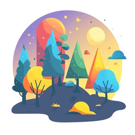 Premium Vector | A colorful drawing of a forest with trees of different ...