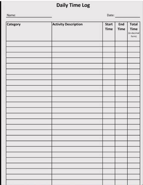 Stationery Paper Time Log Time Spent Tracker PDF Format Tracker