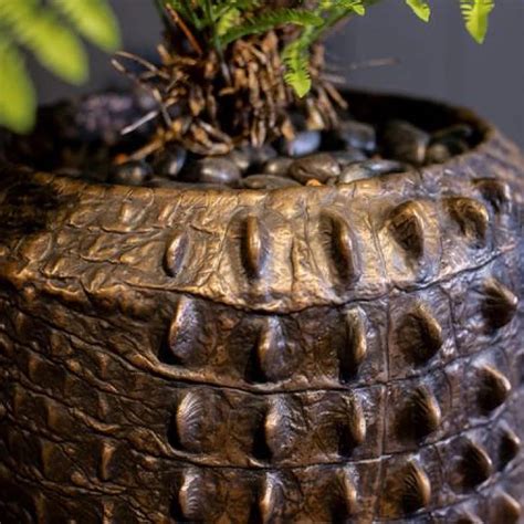 Luxe Plantenpot Xxl Krokodillen Print Brons Koper Look Grote