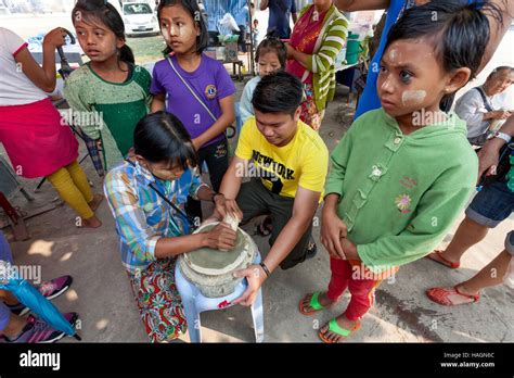 Myanmar Burma Namu Op Happy Akha Children In Brightly Colored Cloth