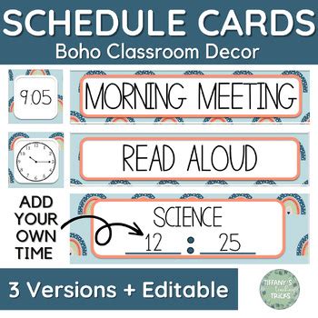 Boho Classroom Daily Schedule Cards Clocks Class Decor Editable