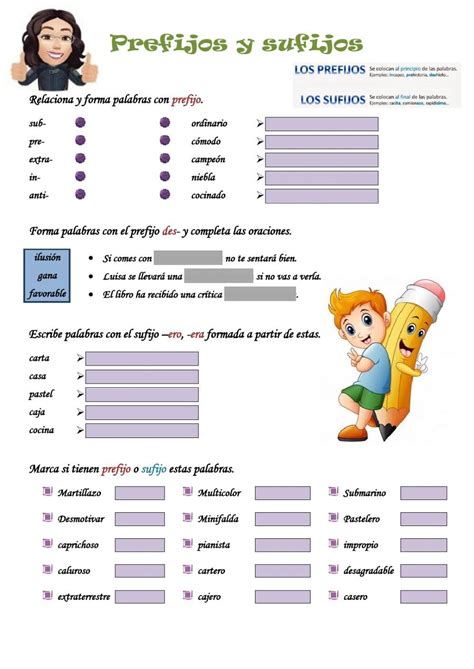 Ejercicio Interactivo De Prefijos Y Sufijos Para Cuarto De Primaria