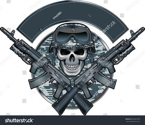 Skull Wearing Army Helmet Crossed Kalashnikov Vector De Stock Libre