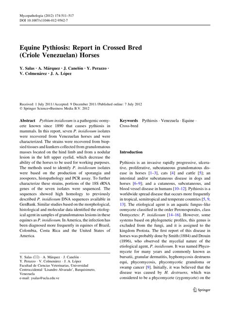 (PDF) Equine Pythiosis: Report in Crossed Bred (Criole Venezuelan) Horses