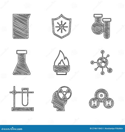 Set Alcohol Or Spirit Burner Head And Radiation Symbol Chemical