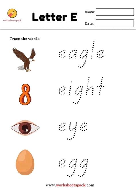 The Letter E Worksheet With An Eagle And Letters To Write It In English