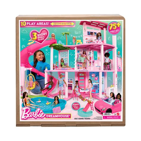 Barbie Dreamhouse, 75+ Pieces, Pool Party Doll House With 3 Story Slide ...