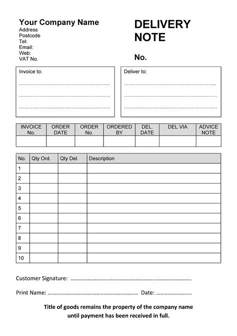 Free Delivery Note Template