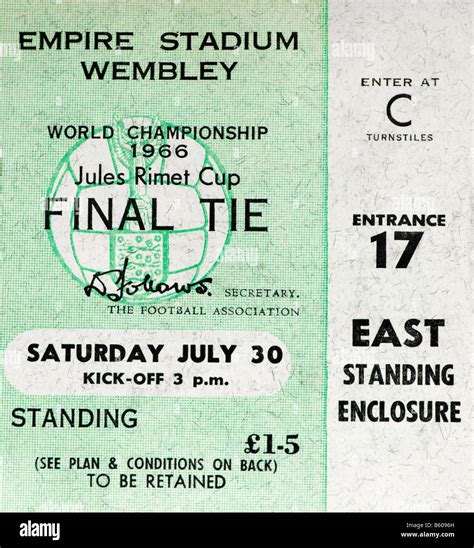 Close up shot of a genuine 1966 World Cup Final ticket (England 4 ...