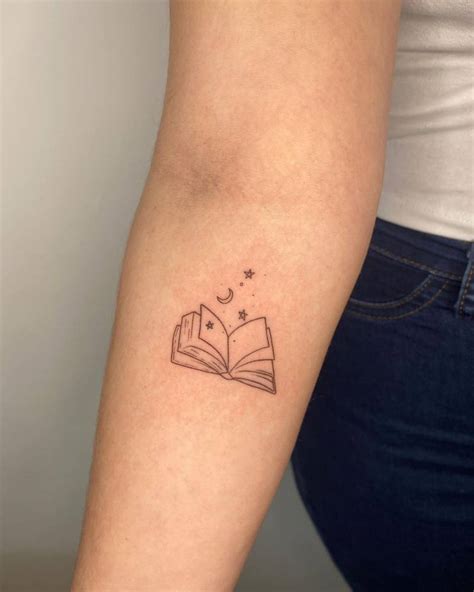 Fine Line Book Tattoo Hand Poked On The Inner Forearm