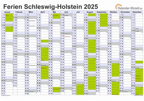 Ferien Schleswig Holstein 2025 Ferienkalender Zum Ausdrucken