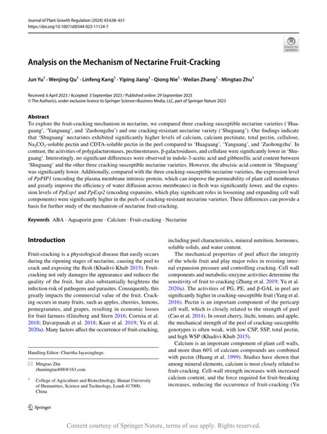 Analysis On The Mechanism Of Nectarine Fruit Cracking