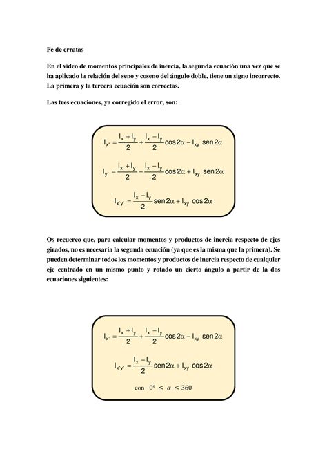 Fe De Erratas Video Sobre Momentos Principales Y Ejes Principales De