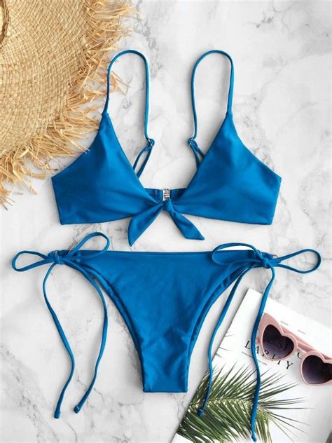 41 OFF 2020 ZAFUL Knotted String Bikini Set In OCEAN BLUE ZAFUL Europe