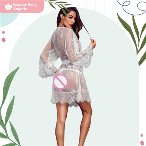 Jual Lingerie Wanita Kimono Lingerie Transparan Lace Sexy Lingerie