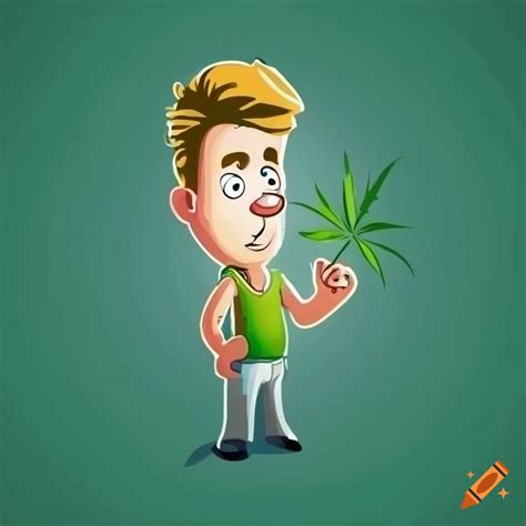 Cartoon Logo With A Guy Holding A Cannabis Flower