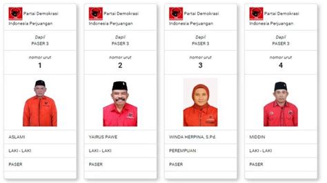 Daftar Caleg PDIP Untuk DPRD Kabupaten Paser Dapil 1 2 3 Dan 4 Pada